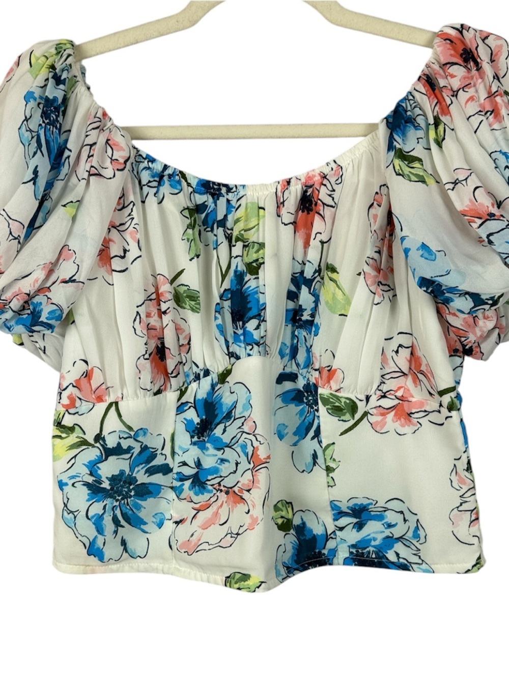 Abercrombie & Fitch Floral Puff Sleeve Smocked Back Corset Crop Top L